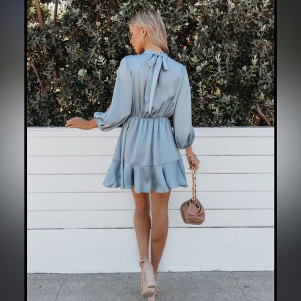 Call Me Angel Textured Satin Dress in Dusty Blue‎